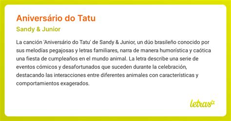Significado de la canción ANIVERSÁRIO DO TATU (Sandy & Junior) - LETRAS.COM