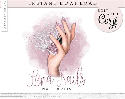 GLITTER LOGO Nail Artist Logo Design, Premade Logo, Elegant Logo, Nail Art, Nail Polish Logo ...