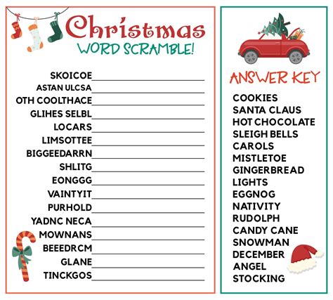 Christmas Word Scramble Worksheet Answers | Peggy Worksheets