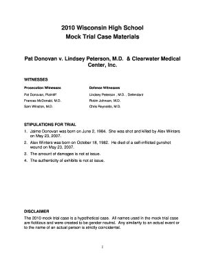 Fillable Online wisbar 2010 Wisconsin High School Mock Trial Case ...