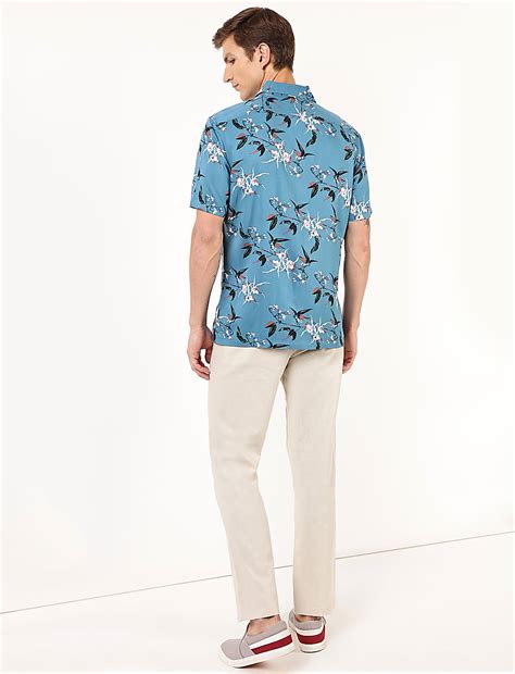 Buy Viscose Floral Print Regular Collar Shirt at Marks & Spencer