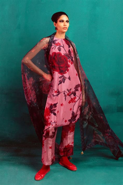 Ekaya - Cherry Pink Printed Kurta Set - Elahe