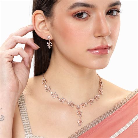Crystal Blooms Lightweight American Diamond Necklace Set Roségold ...