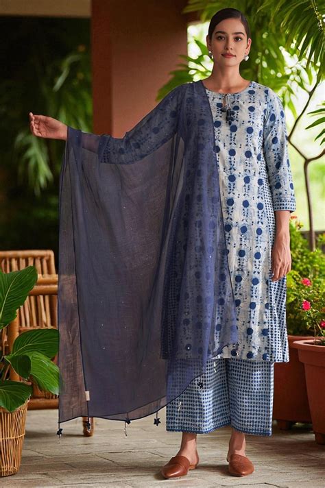 Buy Folksong By W Dark Blue Solid Kota Drape Online for Woman | WforWoman