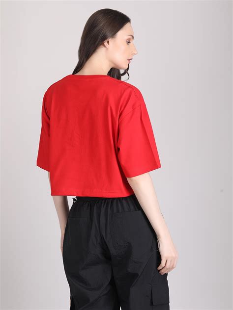 Buy Oversized Crop Top | Red Crop Top | Drop Shoulder Oversized Crop ...