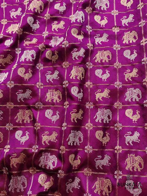 Purple Pure Katan Silk Handloom Sona Rupa Animal and Bird Design Banar ...
