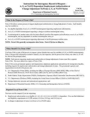 Form I-566, Interagency Record Of Request - A, G, Or NATO Dependent ...