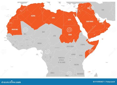 Arab World States Political Map With Higlighted 22 Arabic-speaking ...