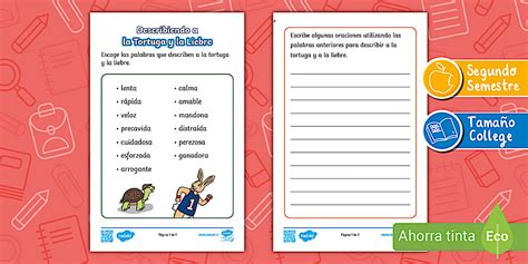 Guía La Liebre y la Tortuga Describiendo a los Personajes