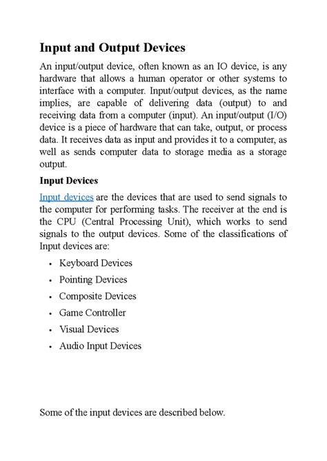 Fcit3-1 - Sja - Input and Output Devices An input/output device, often ...