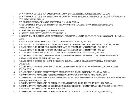 Topic list MBA - Project report - 24 X 7 WORK CULTURE -AN EMERGING HR ...