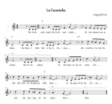 La Cucaracha Song, Karaoke mp3, Free Easy Sheet Music PDF