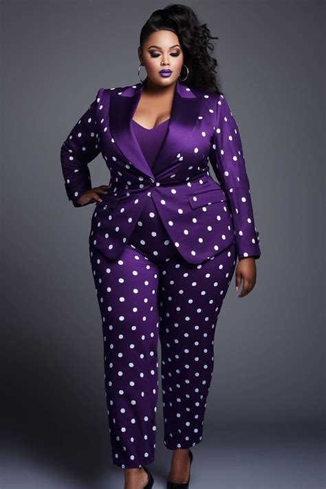 Xpluswear Design Plus Size Wedding Guest Pant Set Elegant Purple Polka ...