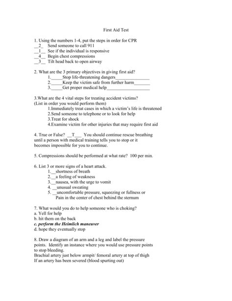 Image result for Free First Aid Test Questions