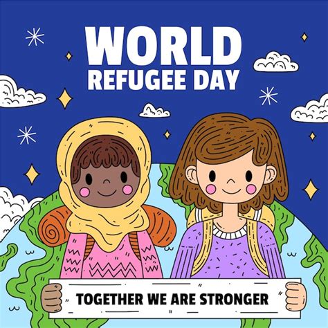 Weltflüchtlingstag mit Kindern und Planeten | Kostenlose Vektor