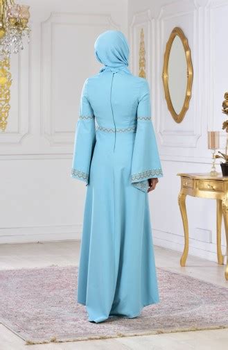 Nakışlı Elbise 6107-01 Mint Yeşili | Sefamerve