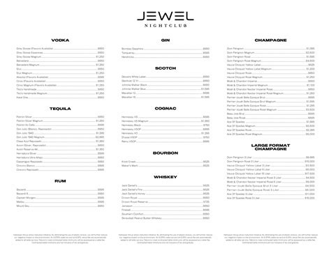 Jewel Nightclub Bottle Menu at Joann Finkelstein blog