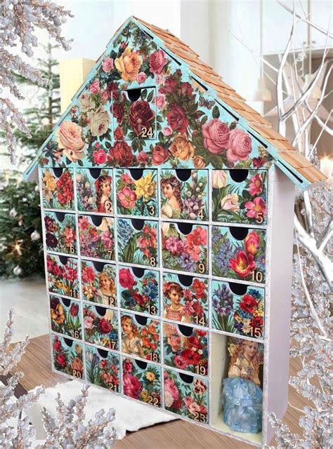 Retro Kitsch Colourful Decoupage Wooden Advent Calendar