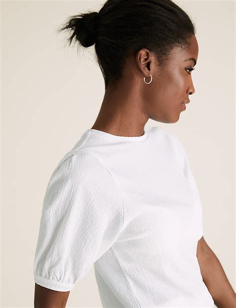 Buy Textured Crew Neck Puff Sleeve Top at Marks & Spencer