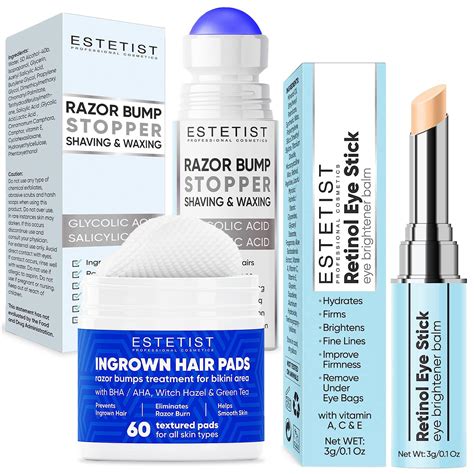 Amazon.com: Ingrown Hair Pads & Retinol Eye Stick Balm & Razor Bump ...