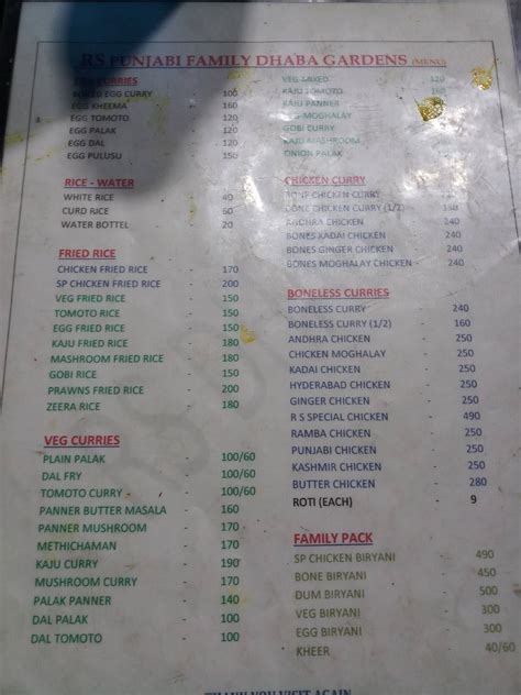 Menu at RS Family Dhaba Gardens, Ongole