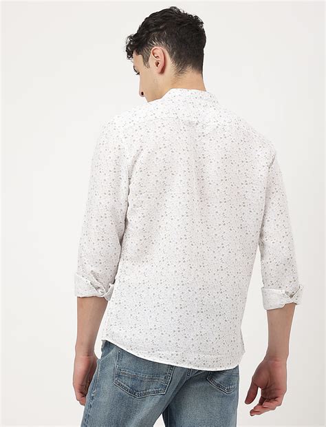 Buy Linen Mix Printed Mandarin Collar Shirt at Marks & Spencer