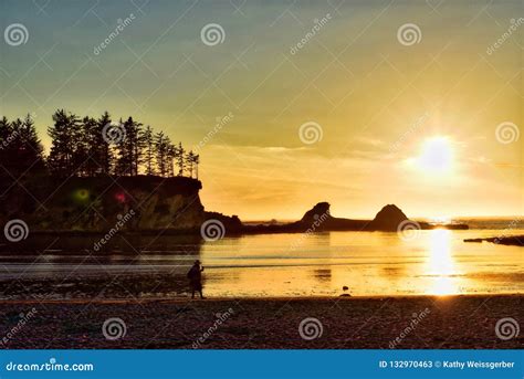 Sunset and Silhouettes at an Oregon Beach Editorial Stock Photo - Image of state, sunsets: 132970463