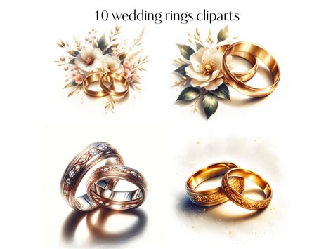 10 Wedding Rings Clipart JPG Bridal Rings PNG Junk Journal Wall Art ...