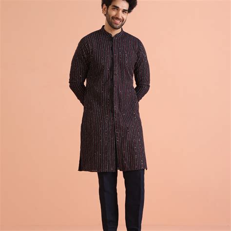Men Navy Blue Sequinned Kurta Trouser Set – Kisah
