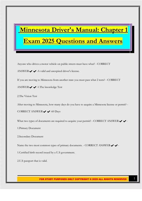 Minnesota Driver's Manual: Chapter 1 Exam 2025 Questions and Answers ...