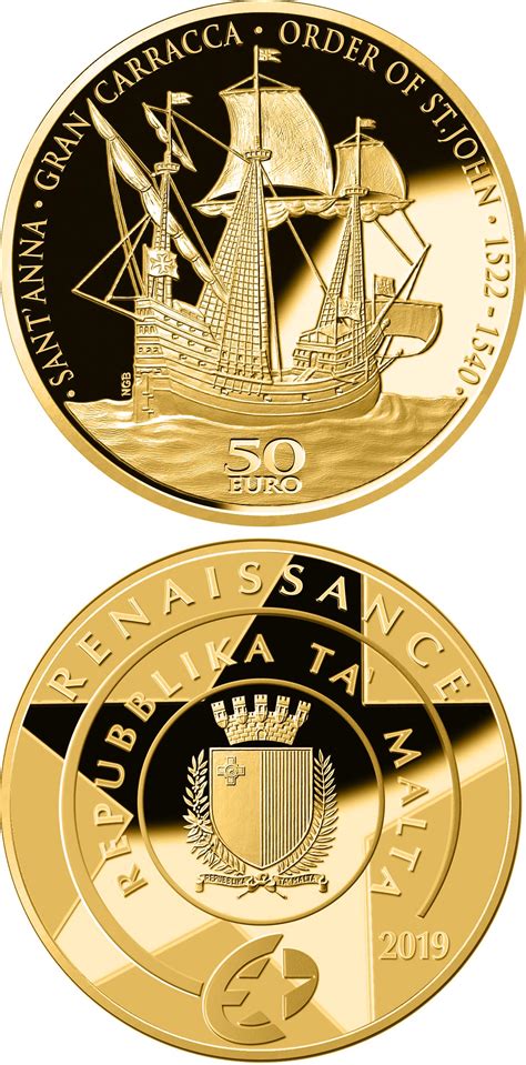 Gold 50 euro coins. The 50 euro coin series from Malta