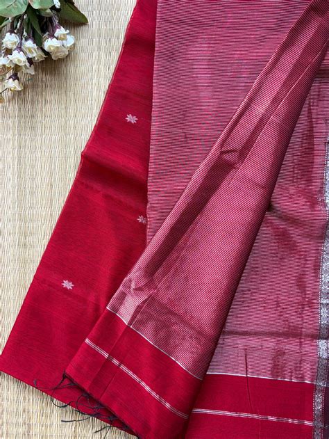 Chameli Silver Zari Red Maheshwari Handloom Saree – Saarkala