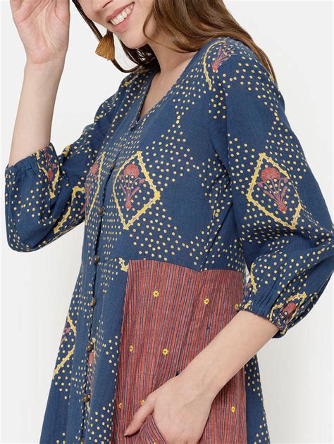 Aliya Dress | Printed Mix & Match Dress With Front Open Placket | Untung