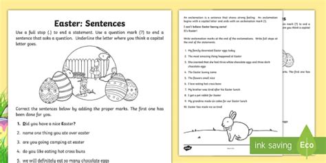 Easter Sentences - Worksheet - Primary Resources - Twinkl
