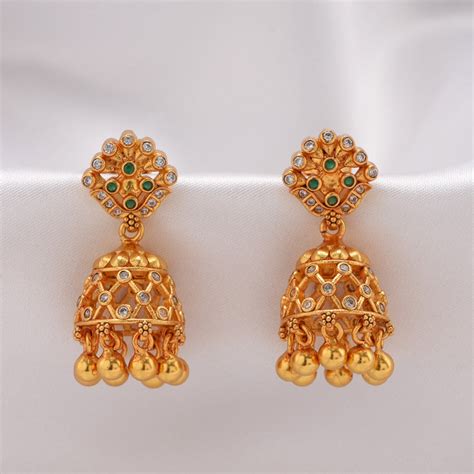 Gold Plated Silver Jhumkas Earrings | Gold Plated Silver Stone Jhumkas ...