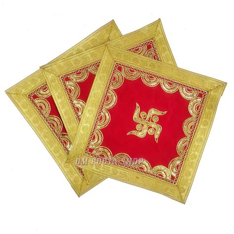 Buy Swastika Embroidery Red Velvet Prayer Aasan online