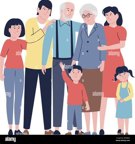 Family Cartoon With Grandparents Happy Family Parents With Kids And