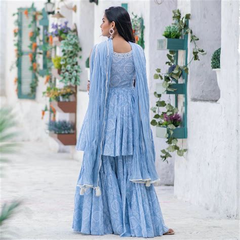 Blue Bandhani Embroidered Sharara Set