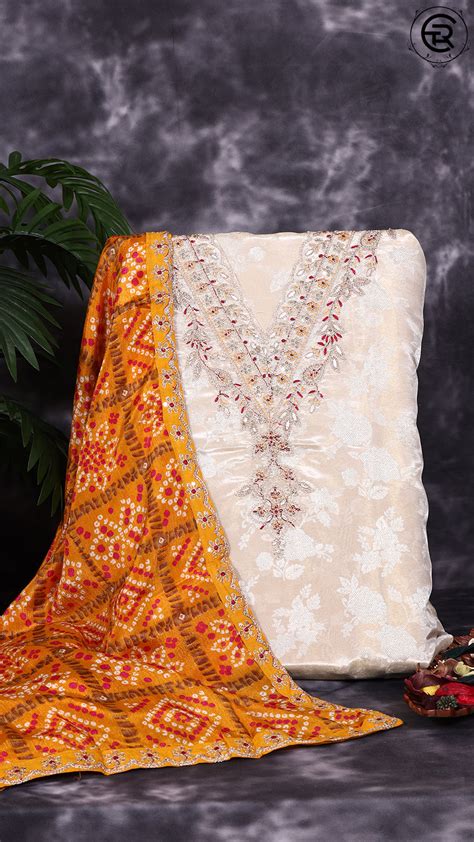 Off-White Cream Gold Tissue Silk Self-Patterned Designer Salwar – The ...