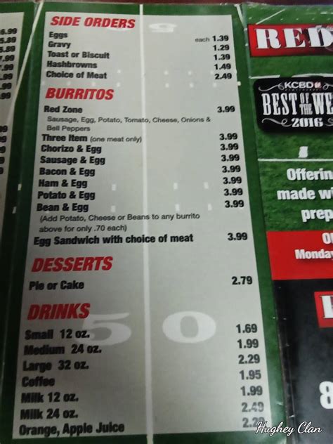 Menu at Red Zone Cafe, Lubbock, Slide Rd
