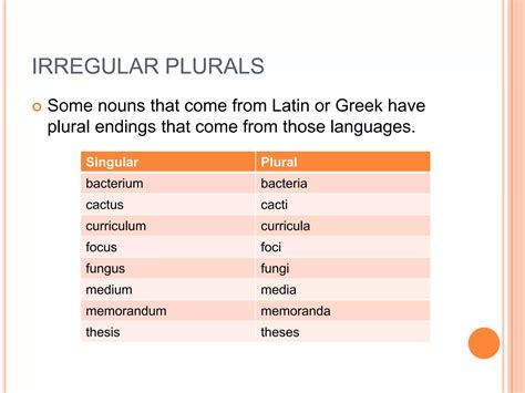 Regular and irregular plurals nouns | PPTX