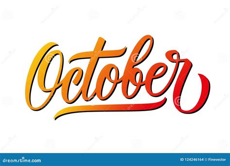 Hello October Vector ink lettering. Handwriting black on white word ...
