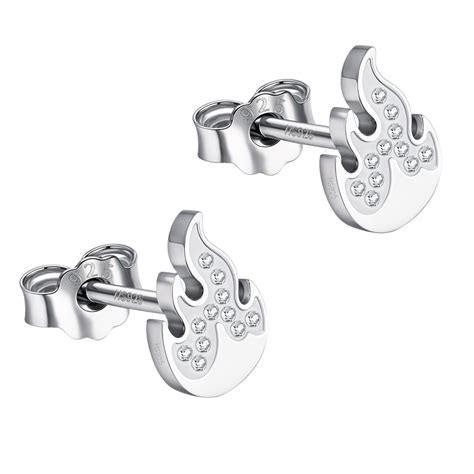 Flame Stud Earrings in 925 Sterling Silver for Women With Diamond like ...