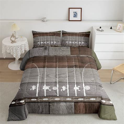 Amazon.com: Fishing Quilt Fishing Pole Queen Comforter Set Fishing ...