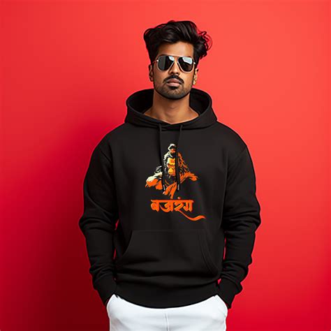 Hanuman Ji Bajrang Printed Black Hoodie – Prabhubhakti
