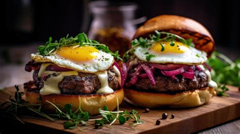 Beef burger with egg. Illustration 23901788 Stock Photo at Vecteezy