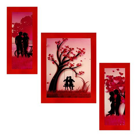 Indianara Set of 3 Love Couple in Red Frames Paintings (1833) Without ...