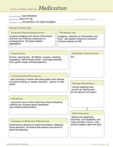 Aspirin 81 mg - .ATI med template - ACTIVE LEARNING TEMPLATES ...