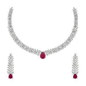 Buy KUSHAL'S Fashion Jewellery Ruby Rodium Polished Zircon Necklace ...