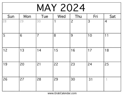 2025 Blank Calendar Of May 2025 Printable